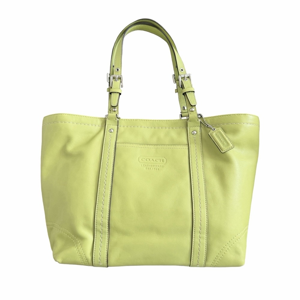 Vintage Coach East West Leather Tote Handbag in Light Green F13098 Classic Y2K - Picture 1 of 16
